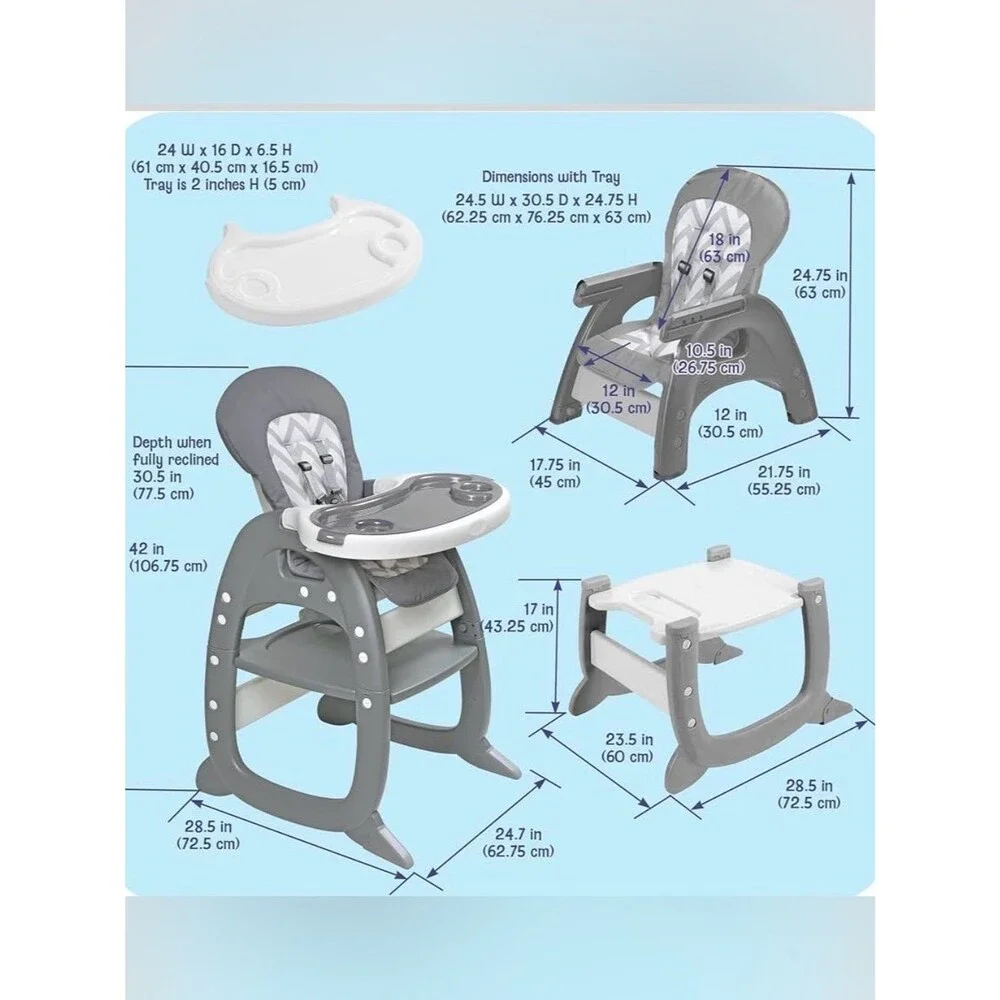 Badger Baby Tray Playtable Convertible 3-in-1 High Chair Toddler Play Table Set